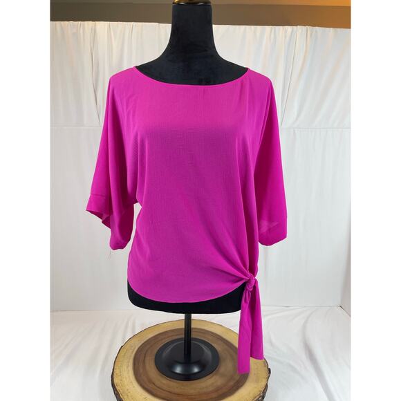 She + Sky Tops - She + Sky Fuchsia Tie-Front Blouse Hot Pink Dolman Sleeve Size S Top